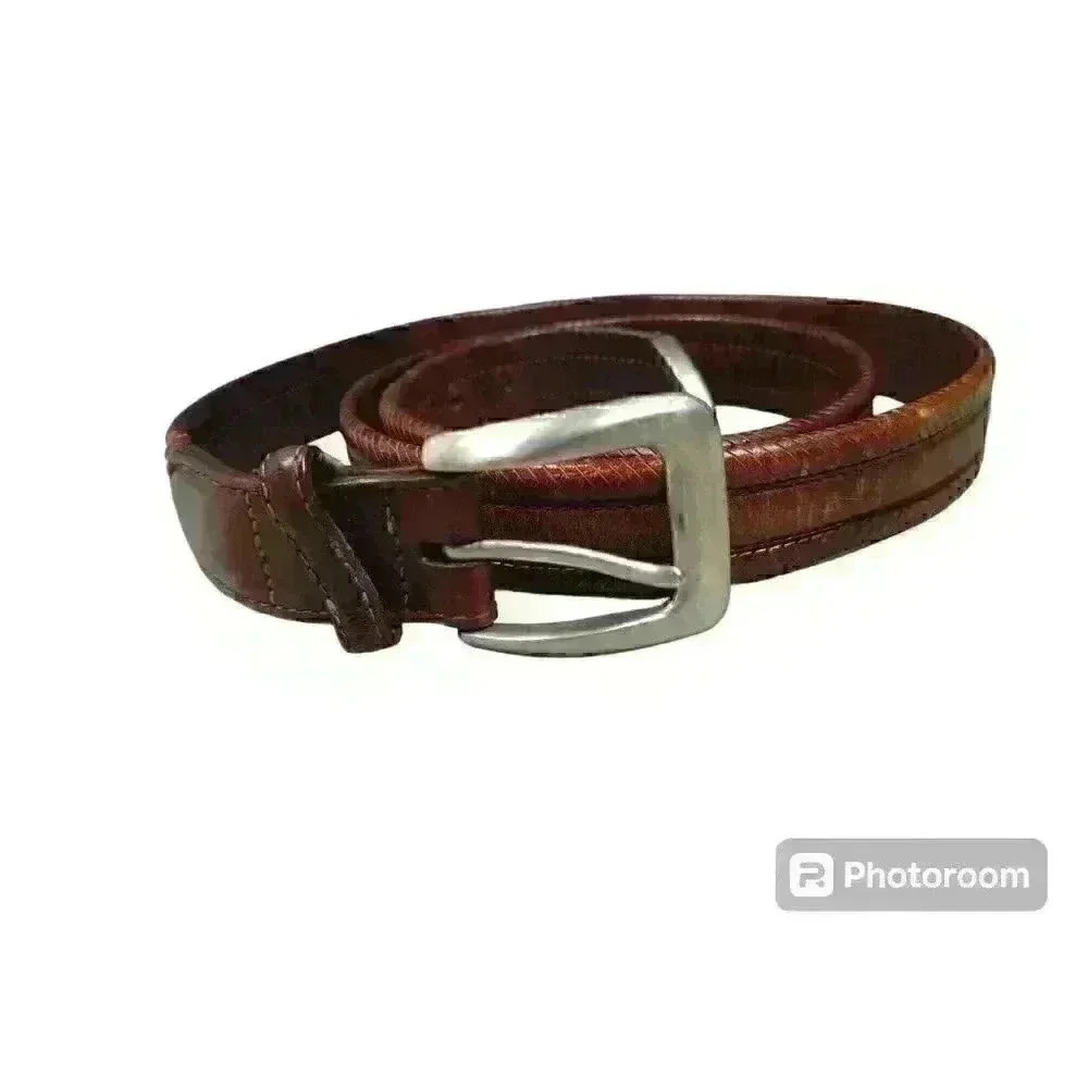 Brighton Leather‎ Belt Mens 42 Brown Burgundy Silver Tone Hardware 95207
